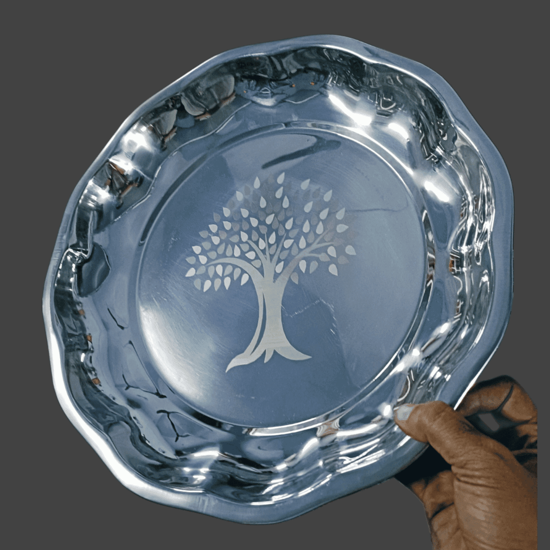 Lakshya Stainless Steel Wedding Parat (Flower Parat) | Mirror Polish & Laser Traditional Stainless Steel Parat – Mirror & Laser Design