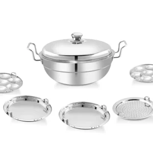 Stainless Steel Multi Kadai with 6 Plates - 29cm, 2 Idli Plates, 2 Dhokla Plates, 1 Patra & Mini Idli plate, All in one, Idli maker